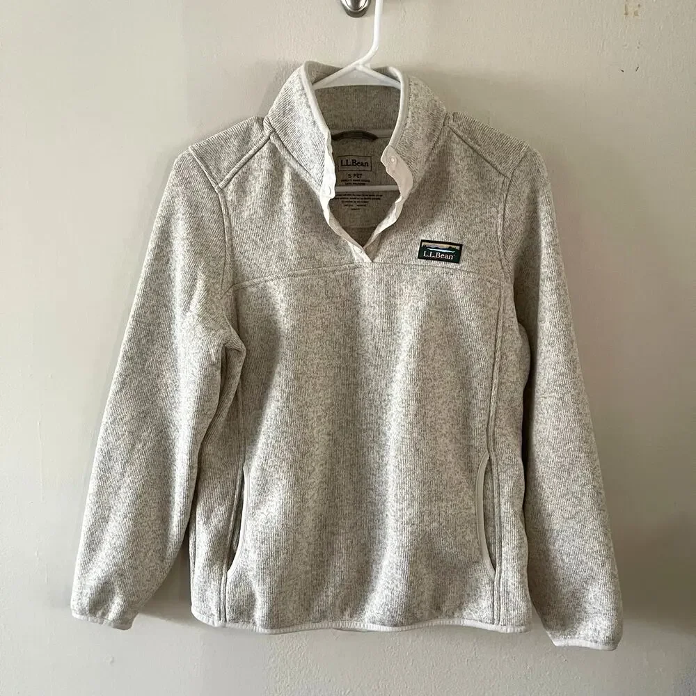 L.L. Bean Womens S Petite Sweater Fleece Jacket Cream Gorpcore - Picture 1 of 8
